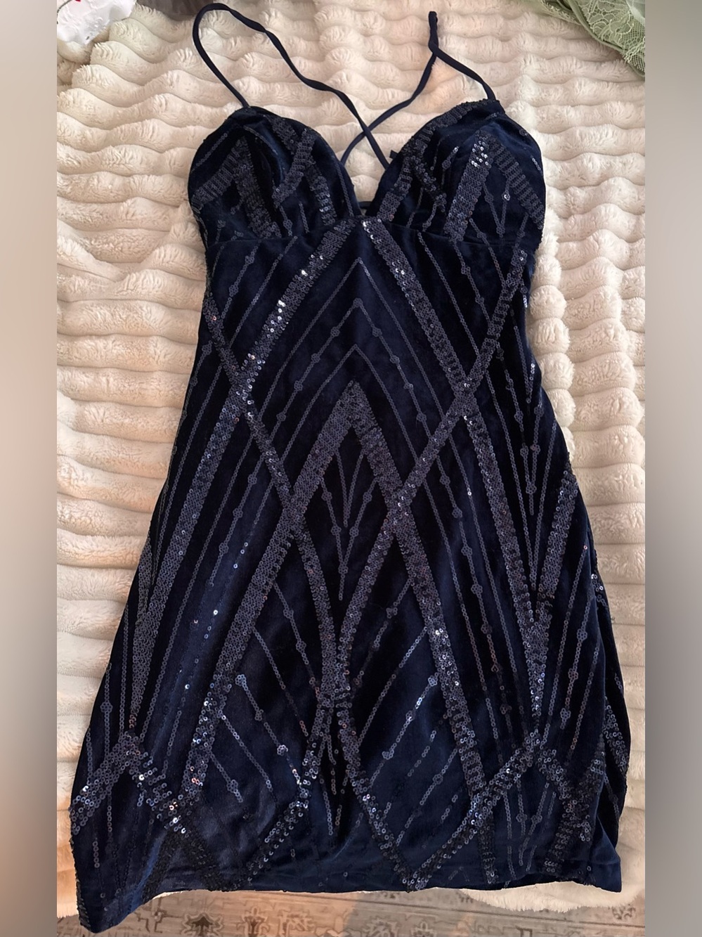 Windsor Navy Sequin Strappy Mini Dress